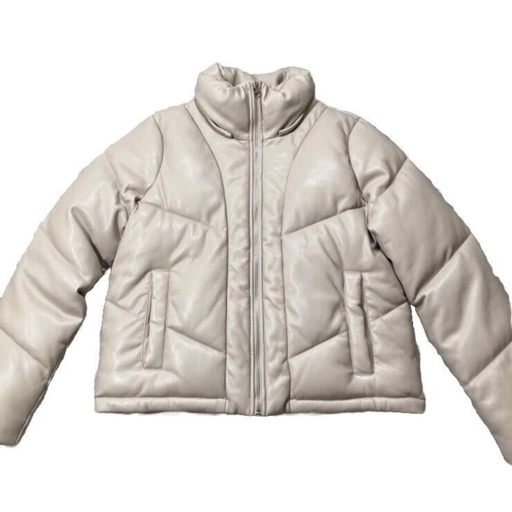 Abercrombie & Fitch Women's Large Cream Vegan Leather Mini Puffer Jacket